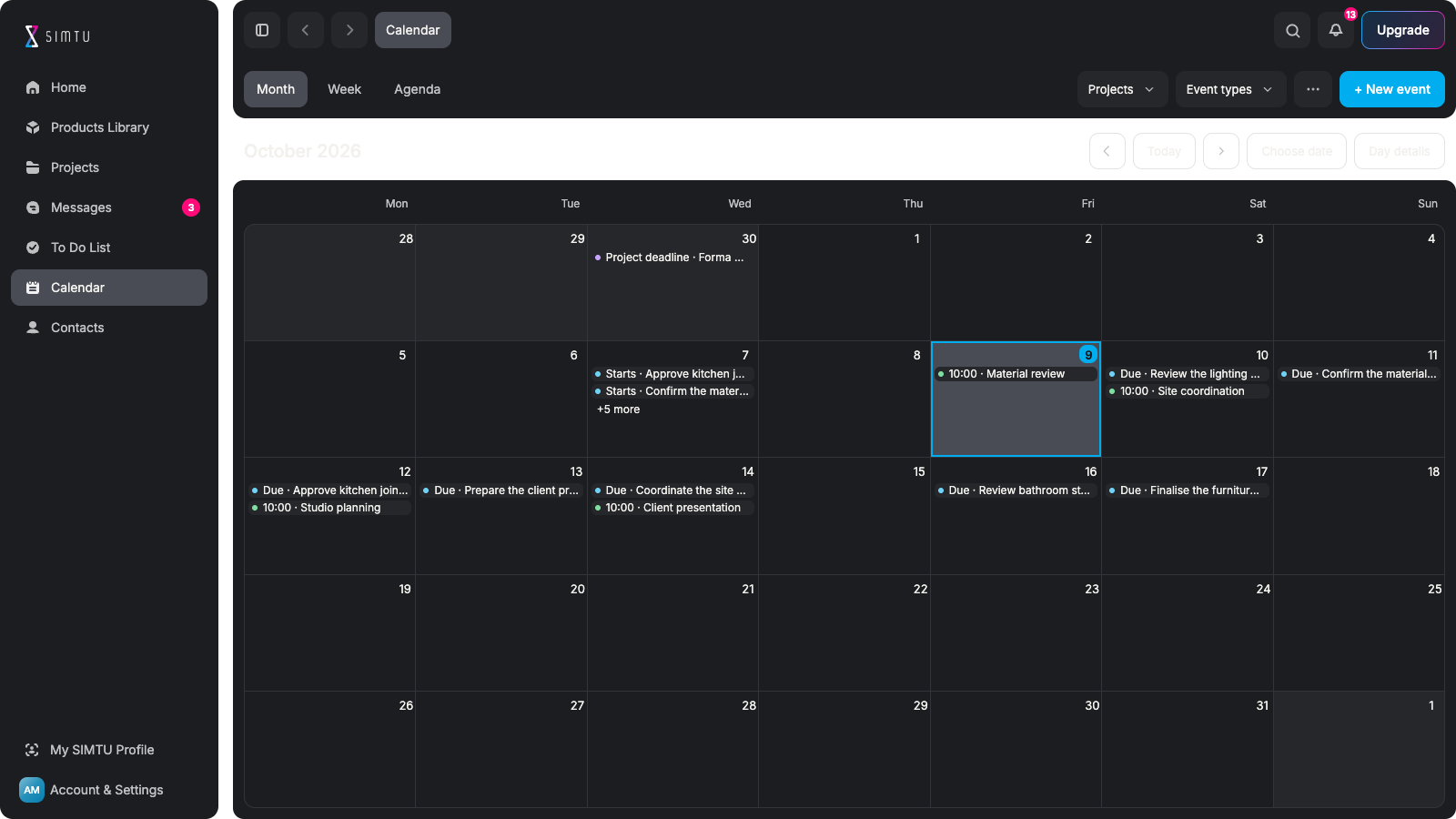 Calendar — SIMTU application screen