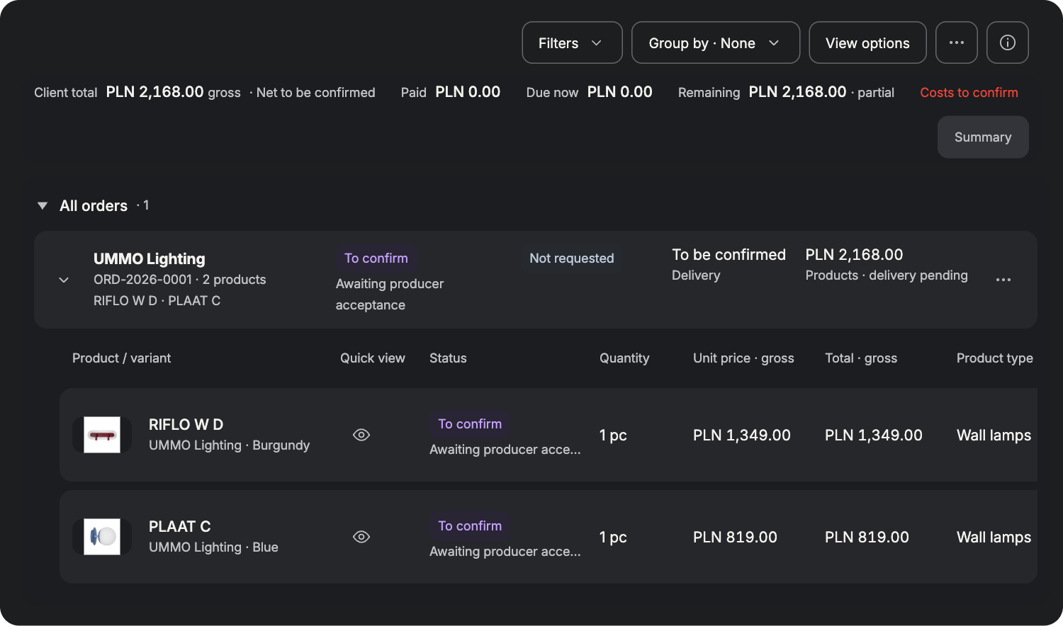 One order view for you and your client — SIMTU application