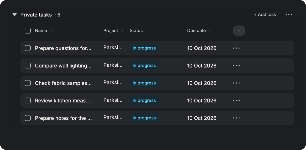 Private tasks — SIMTU application