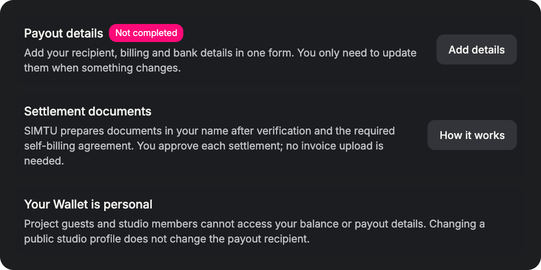 Invoice-based payouts from PLN 1,000 net — SIMTU application