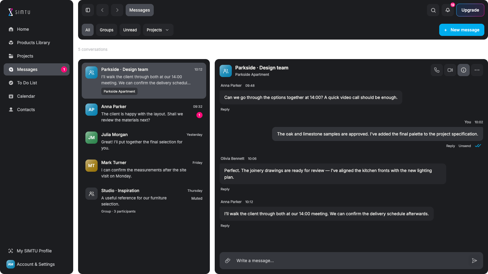 Messages — SIMTU application screen