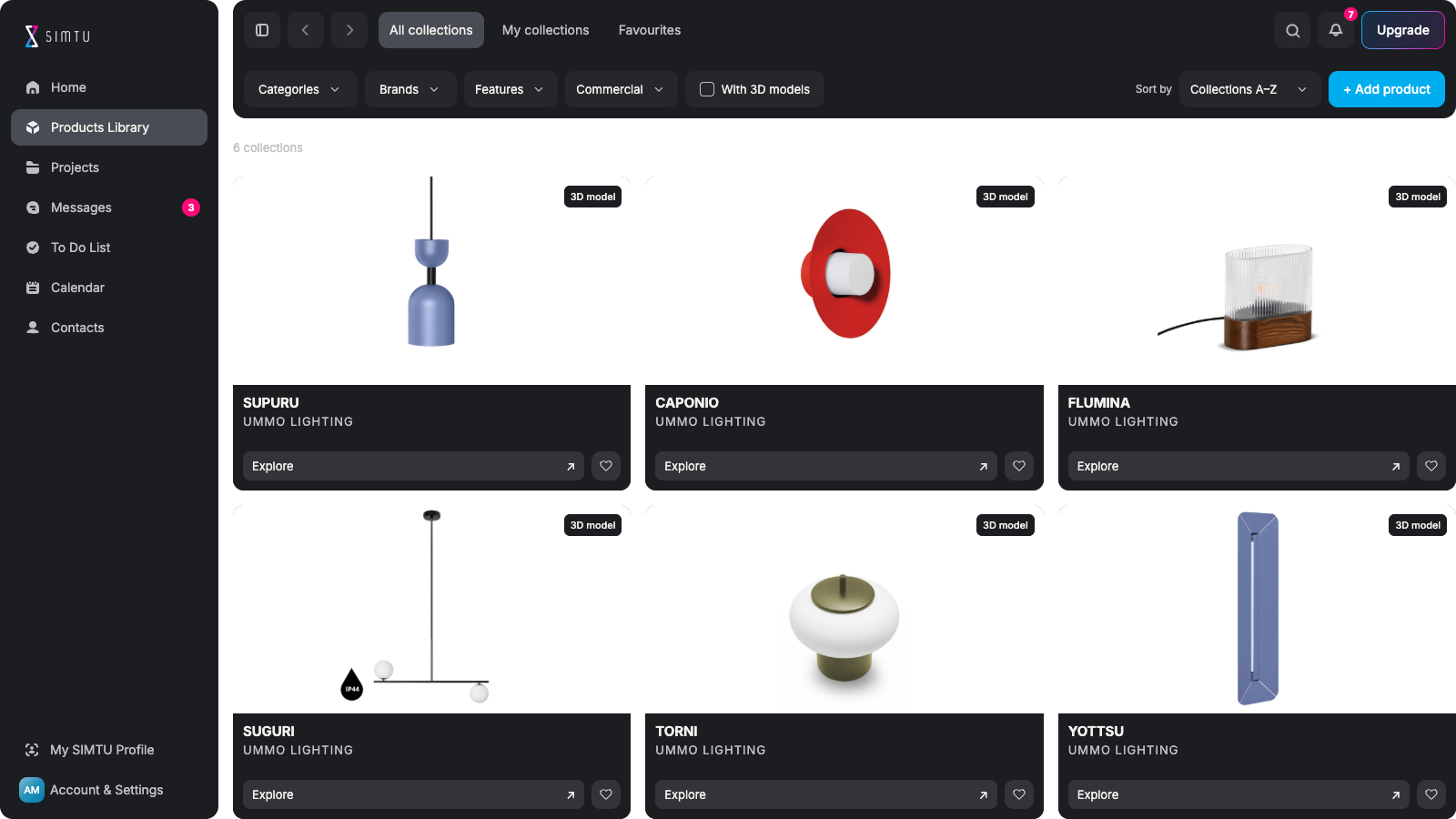 Products Library — SIMTU application screen