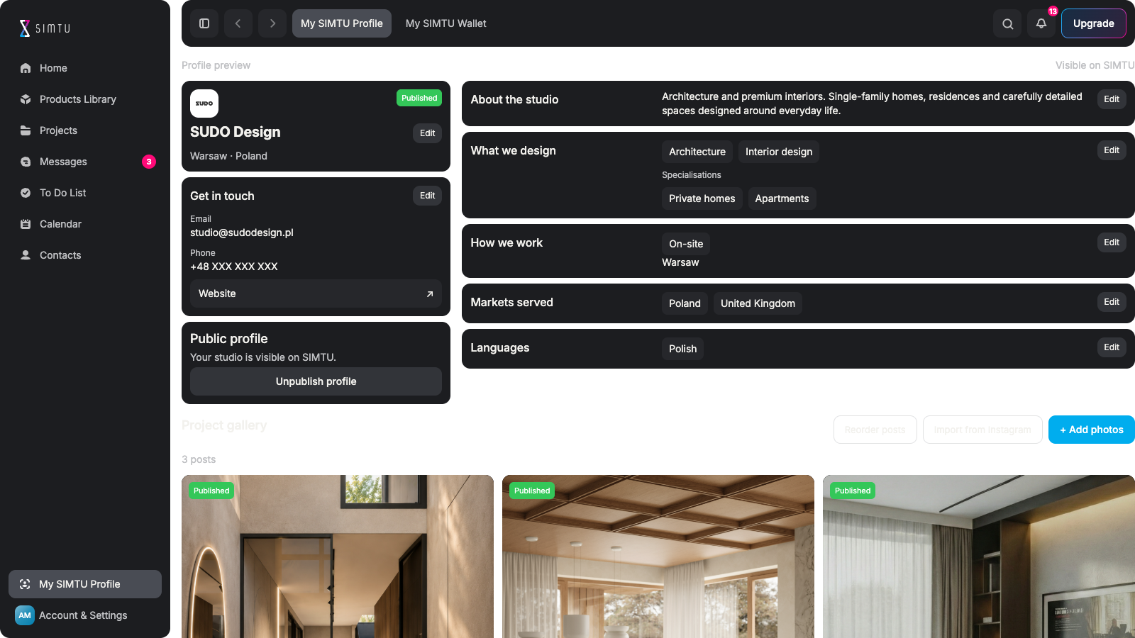 My SIMTU Profile — SIMTU application screen