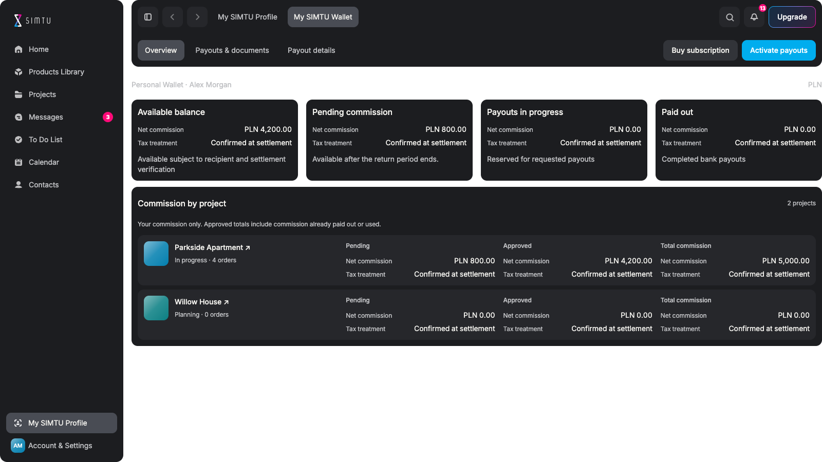 My SIMTU Wallet — SIMTU application screen